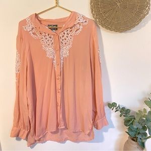 Vintage Bob Mackie Wearable Art 100% Silk Pink Button Down Blouse